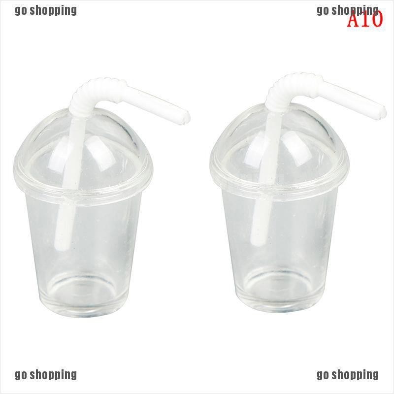 {go shopping}2Pcs 1:12 Dollhouse mini milk tea cup with straw simulation drink model toys