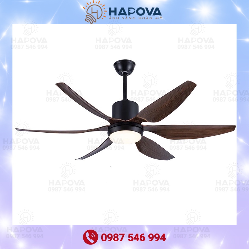 Quạt trần 6 cánh sải dài 1m35 có điều khiển từ xa 5 tốc độ gió HAPOVA KHAZIC 8052