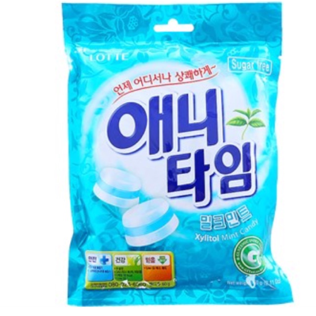 Kẹo Lotte Anytime không đường vị bạc hà 60g