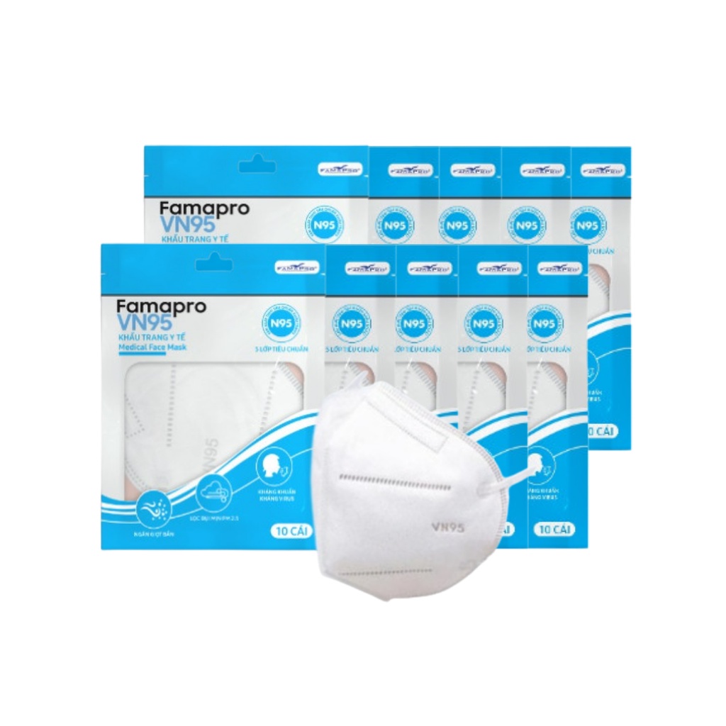 Khẩu trang VN95 Famapro 5 lớp kháng khuẩn túi 10 cái