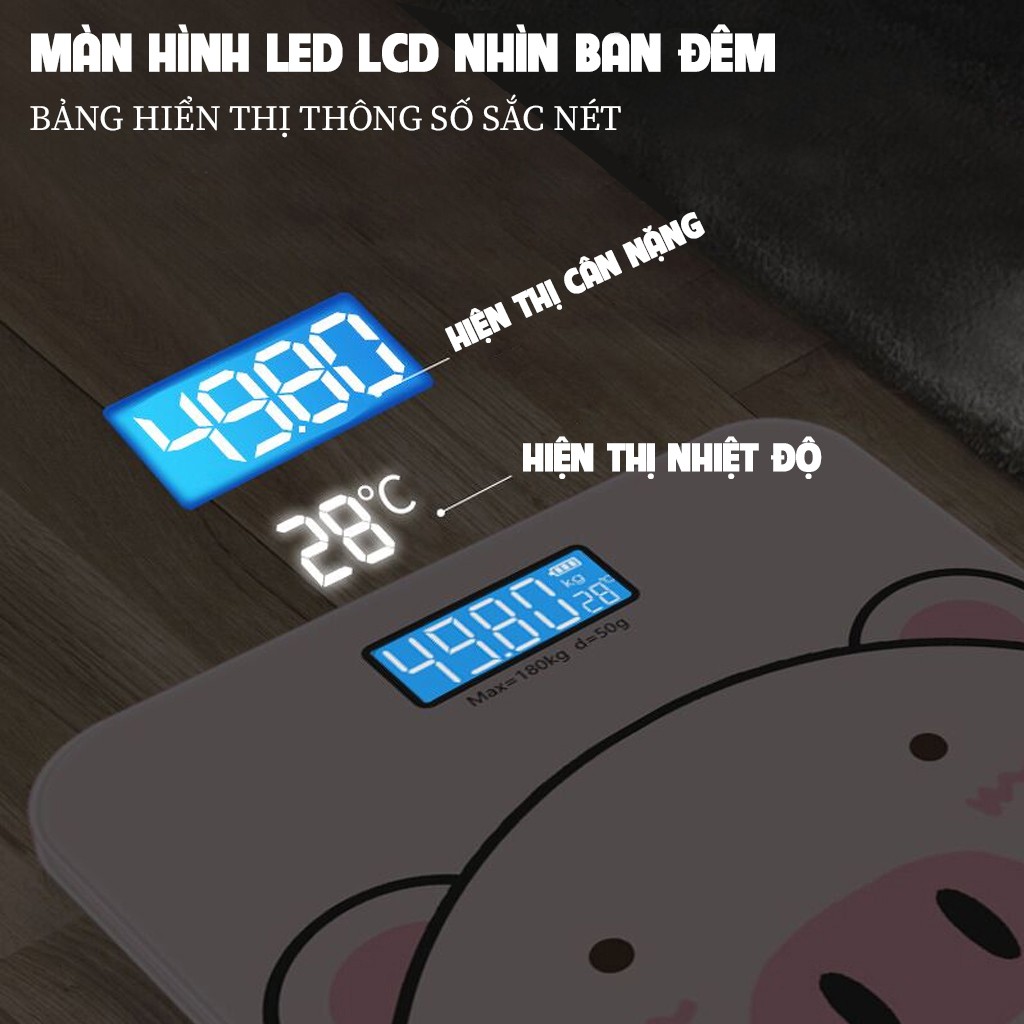 Cân điện tử cân sức khỏe gia đình màn hình LED hình con heo TẶNG pin thước dây -DC4608