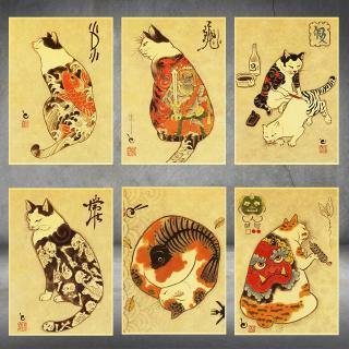 Áp Phích Dán Tường Trang Trí Hình Mèo Samurai