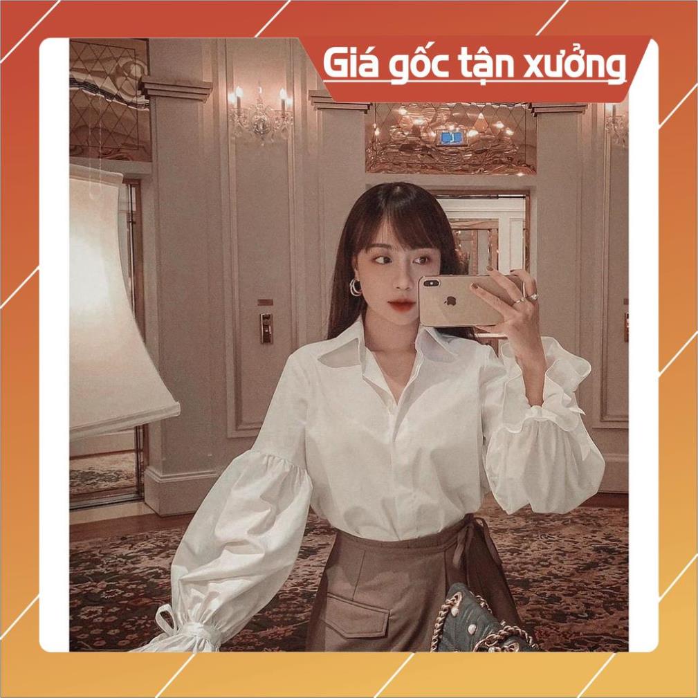 [Hàng Chất Lượng] Áo Sơ Mi Phồng Nửa Tay - Thắt Nơ (TRẮNG)