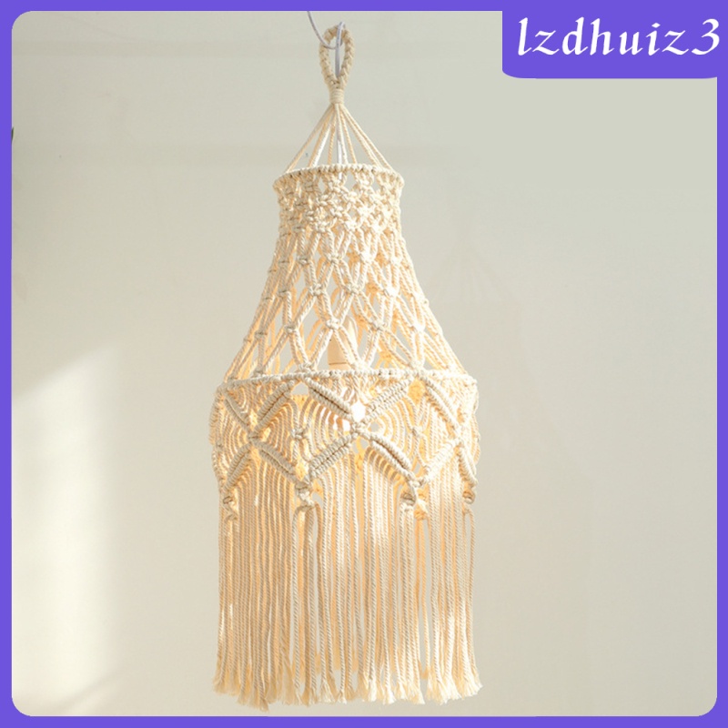 Gemgem Loey  Art Macrame Lamp Shade Boho Macrame Woven Hanging Pendant Light Cover Modern Office Bedroom Living Room Bohemian Lampshade Decor