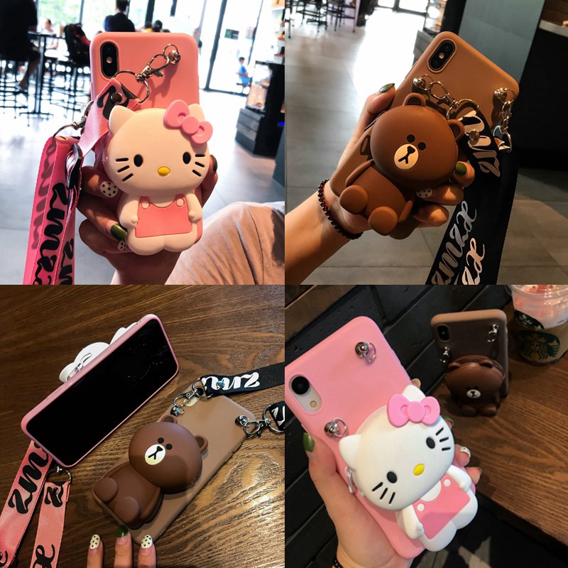 Xiaomi Mi Play,POCO F1,Redmi 6 Pro,Go,Redmi Note 6 Pro,5,5 Pro,5A Prime,4/4X Bear Brown Wallet Case +Strap