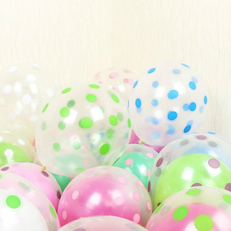Set 10 Bong Bóng Cao Su Trong Suốt 12inch Họa Tiết Chấm Bi Trang Trí Tiệc Sinh Nhật Cho Bé