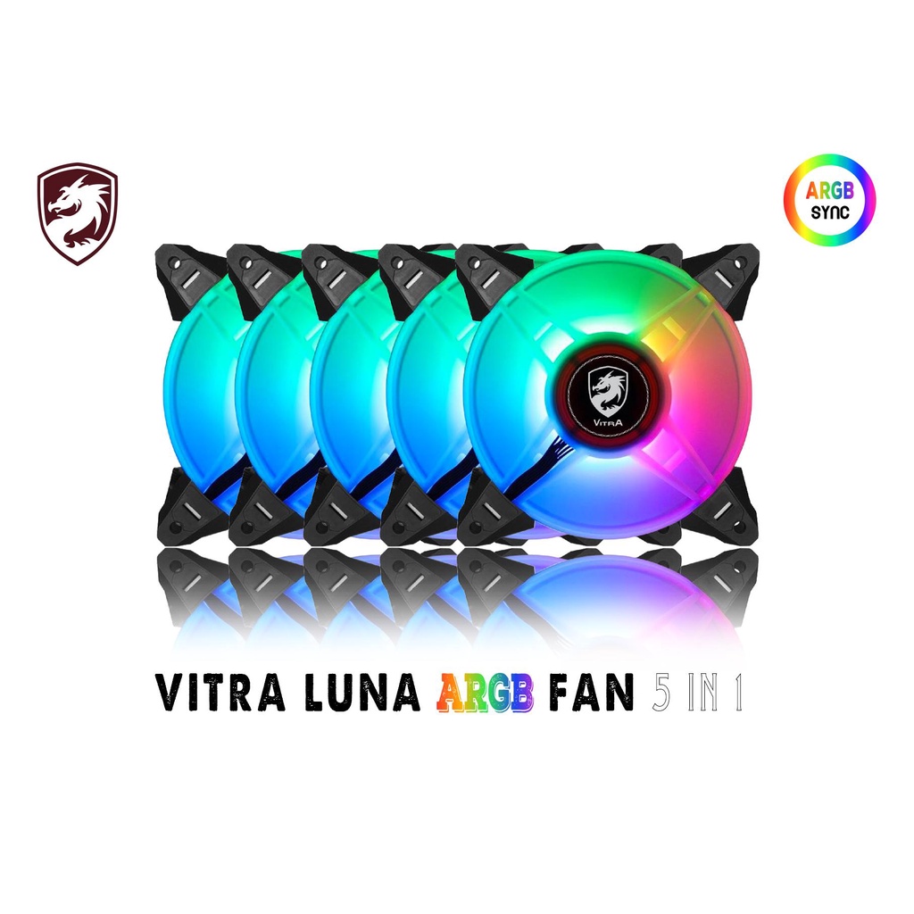 Bộ Quạt máy tính Vitra Luna A-RGB Aura Sync Bộ 5Fan kèm điều khiển đồng bộ Mainboard