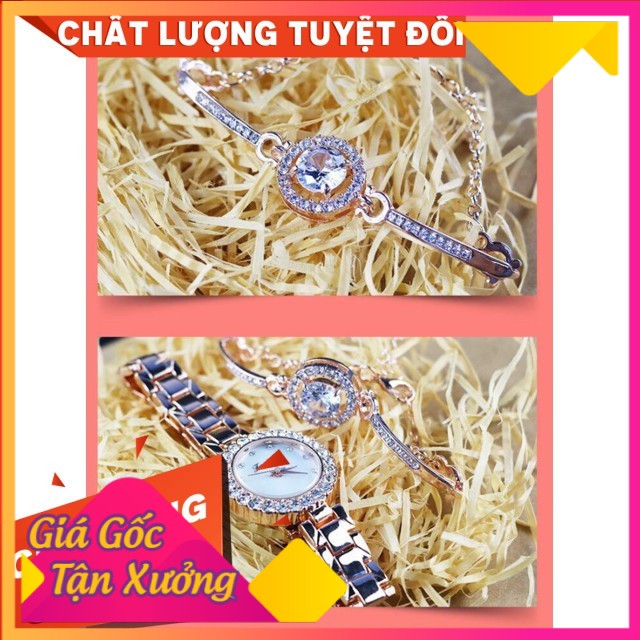 _{KM hè cho các bạn nữ} Đồng Hồ Nữ Faxina Chính Hãng Kèm Vòng Tay Mặt Viền Đá Cực Xinh__HC_SmartBuy