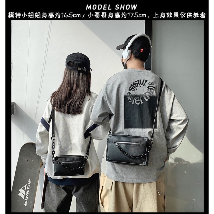 [Hàng Có Sẵn] Túi Xách Đeo Vai Hình Vuông Mini Mềm Mại Có Dây Xích Thời Trang Unisex sac homme