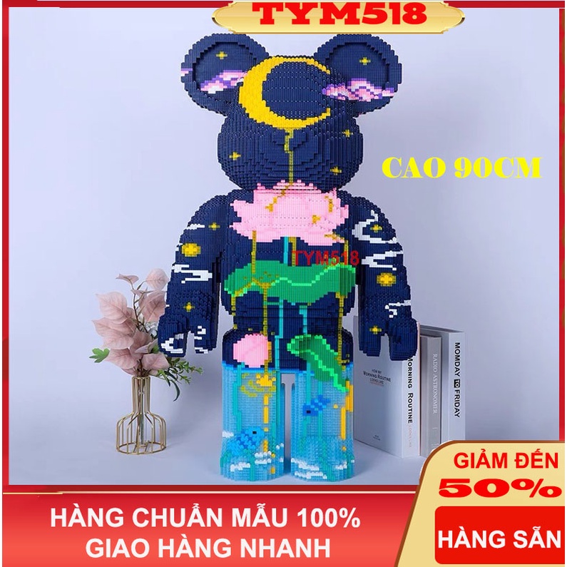 Xếp hình Gấu Bearbrick hoa sen 90cm Đồ chơi Xếp hình lắp ráp mô hình cỡ lớn Hàng Đẹp bear brick