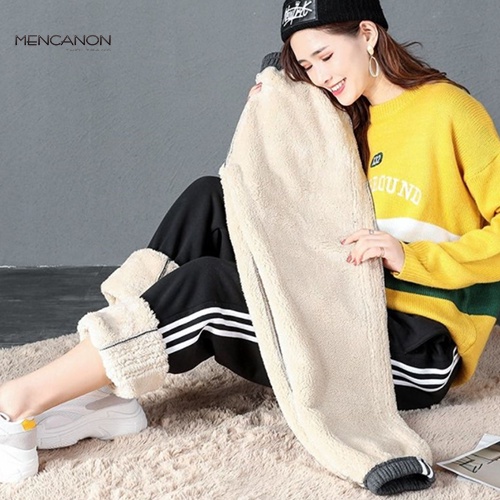 Quần thể thao nữ ba sọc lót lông, quần joggers nỉ nữ phong cách thể thao dễ phối đồ hàng Quảng Châu loại 1