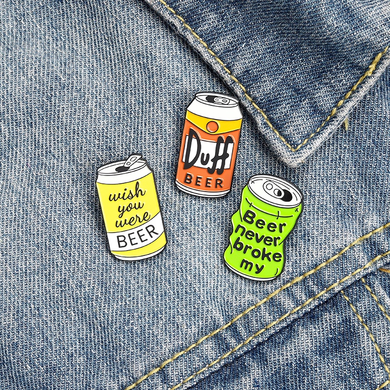 Ghim cài áo QIHE JEWELRY Hình Lon Bia / Chữ Wish You Were Beer Tráng Men Tùy Chỉnh