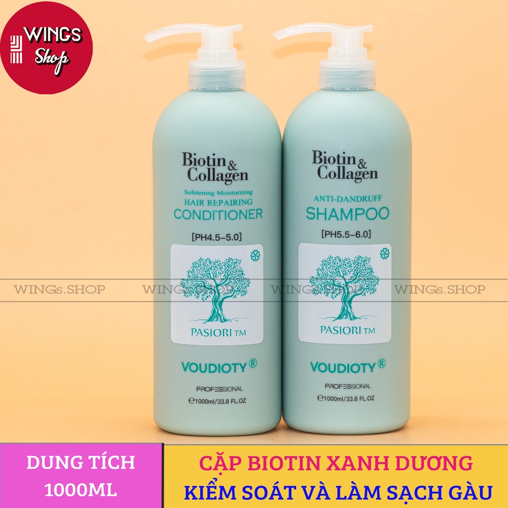 Cặp Dầu Gội Xả Biotin Collagen Xanh Dương 500ml-1000ml | Giảm Rụng Tóc, Kích Mọc Tóc, Giảm Gàu