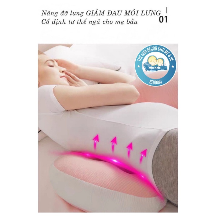 Gối Ôm Bà Bầu Cánh Tiên Chính Hãng Mịn Kids - Gối Đỡ Bụng Bầu Giảm Đau Lưng Ngủ Ngon Giấc