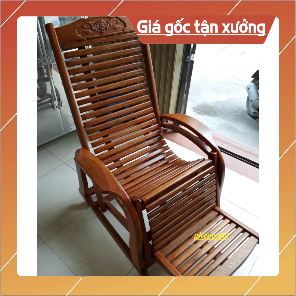 Ghế lười gỗ, ghế gỗ thư giãn gỗ sồi đánh vecly màu vàng nhạt cao cấp GTG005
