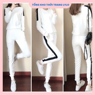 Bộ thể thao nữ mùa đông, bộ đồ mặc nhà 2 màu đen trắng thời trang