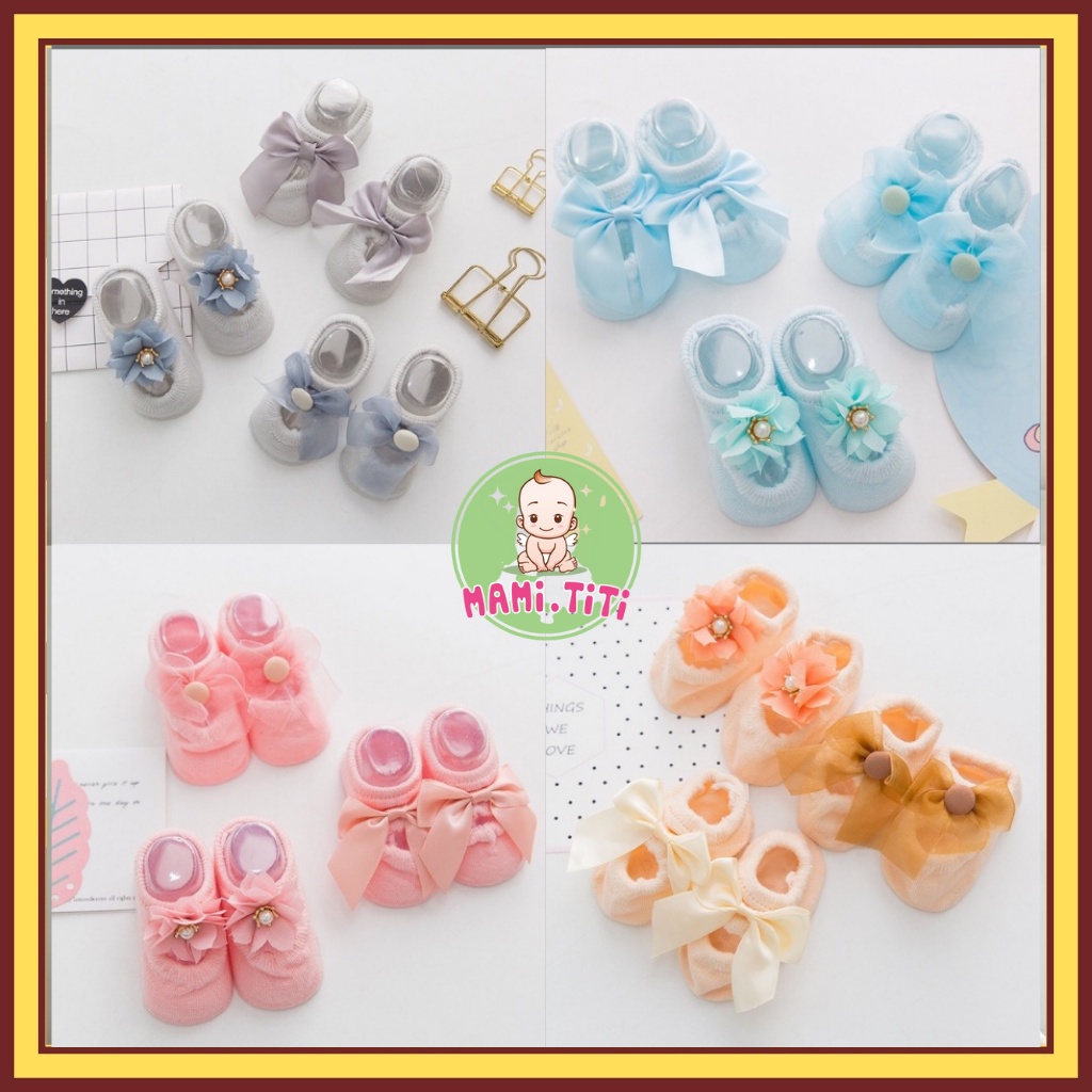 Tất cho bé sơ sinh, SET 3 ĐÔI TẤT VỚ SƠ SINH/ TẤT HÀI ĐÍNH NƠ SIÊU CUTE CHO BÉ GÁI chất liệu 100% COTTON - MAMI TITI