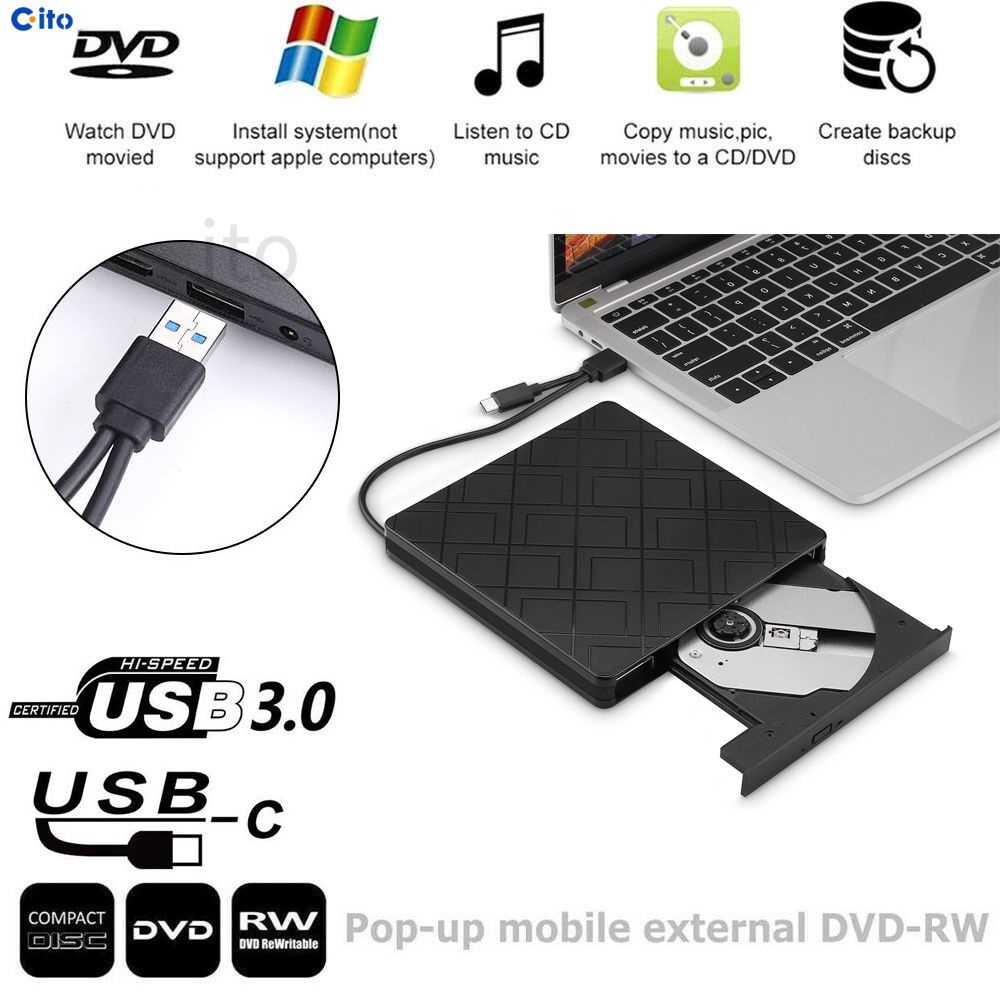USB 3.0 Type-C Kép Giao Diện DVD RW CD Writer Drive Burner Đầu Đọc Bên Ngoài Cho Máy Tính Xách Tay PC