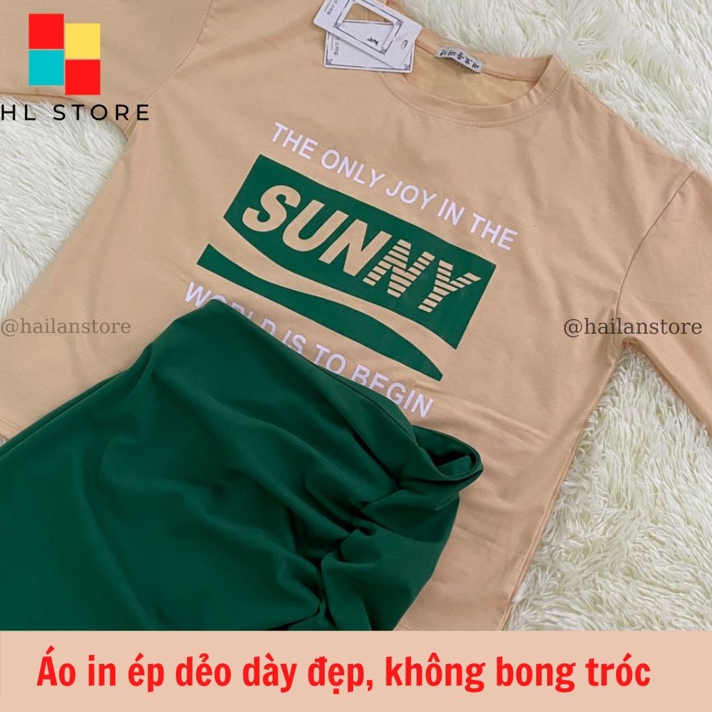 Set áo thun tay ngắn Sunny + Chân váy chữ A lưng cao xẻ đùi phong cách Ulzzang HL01 | BigBuy360 - bigbuy360.vn