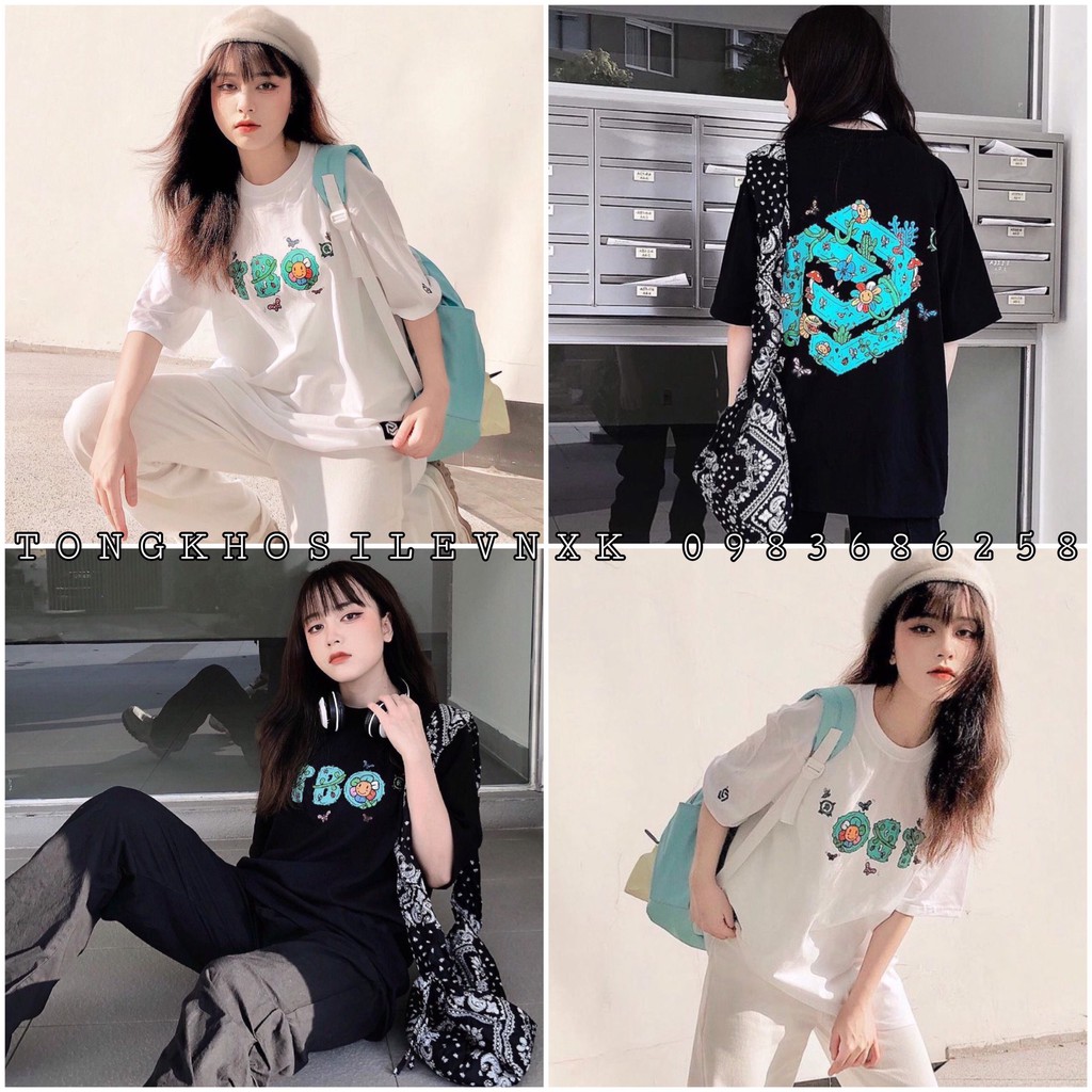 ÁO THUN TBO HOA LÁ IN BƯỚM UNISEX - ÁO PHÔNG BUTTERFLY TRẮNG ĐEN ULZZANG