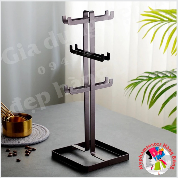 (HÀNG ĐẸP) Kệ treo ly cốc thép NÂU ĐEN mã 1882