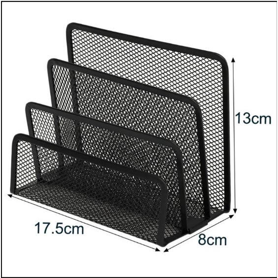 Khay lưới 3 ngăn đơn giản (9x18x13cm) để thư tài liệu đa năng cho bàn làm việc gọn gàng