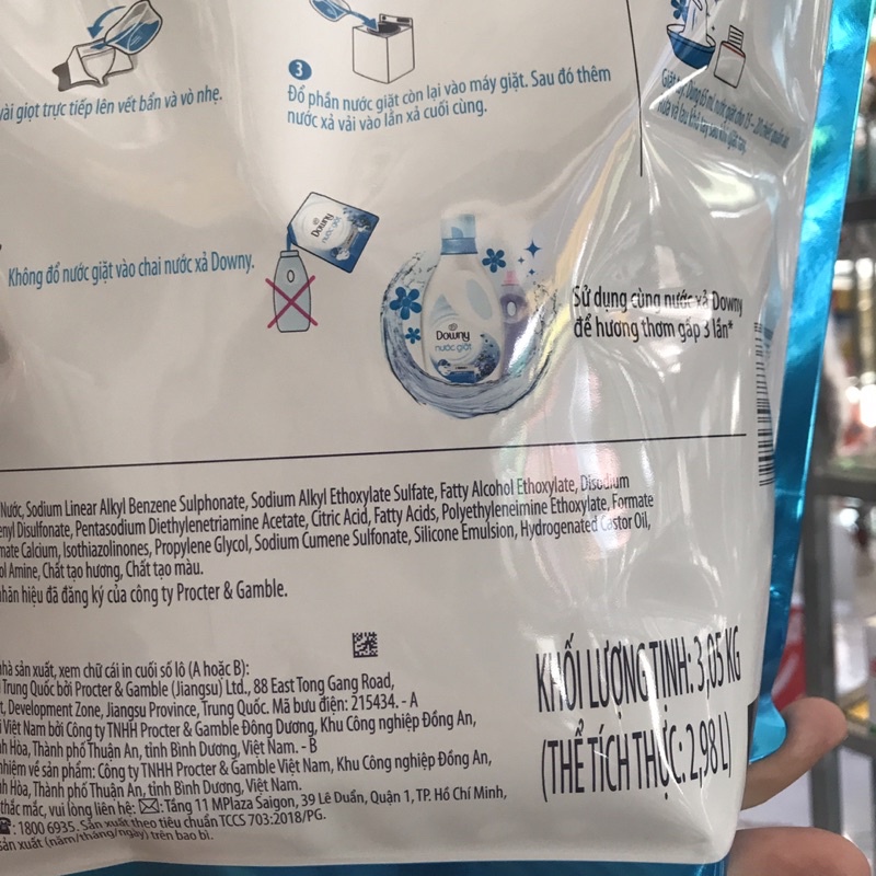 Nước Giặt Downy Biển Xanh Tươi Mát 2 Trong 1 Túi 3,05kg