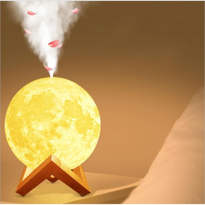 Máy khuếch tán hơi nước, máy phun sương tích hợp đèn hình mặt trăng kệ gỗ sang trọng - Beetech vn