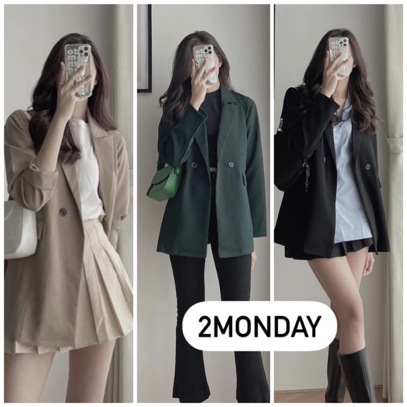 [Ảnh thật/Video] Áo blazer dài tay tông xanh lá đậm pháp lạ mắt form áo siêu to Áo blazer Dày dặn dáng rộng | BigBuy360 - bigbuy360.vn