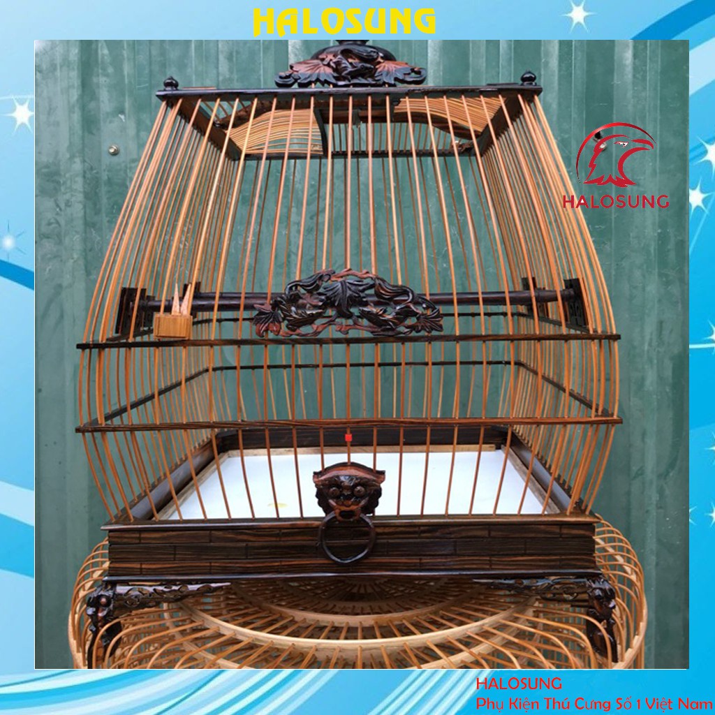 Lồng chim Halosung lồng chào mào vuông Halosung lồng sing chào mào gỗ mun cao cấp LC18