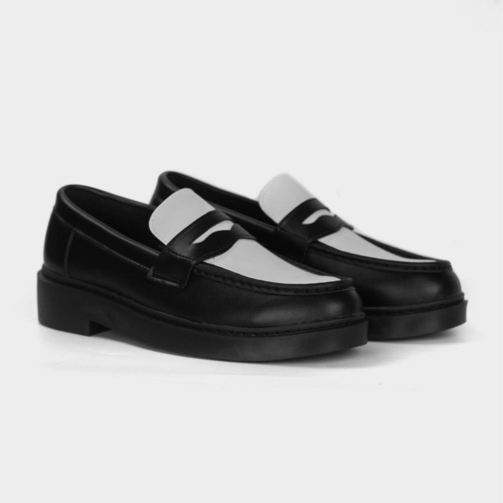 Giày Penny Loafer B&W - Da Simili - Giày Lười Trắng Đen - Đế Cao Su Đúc Tăng Chiều Cao - Đức Linh GDA054