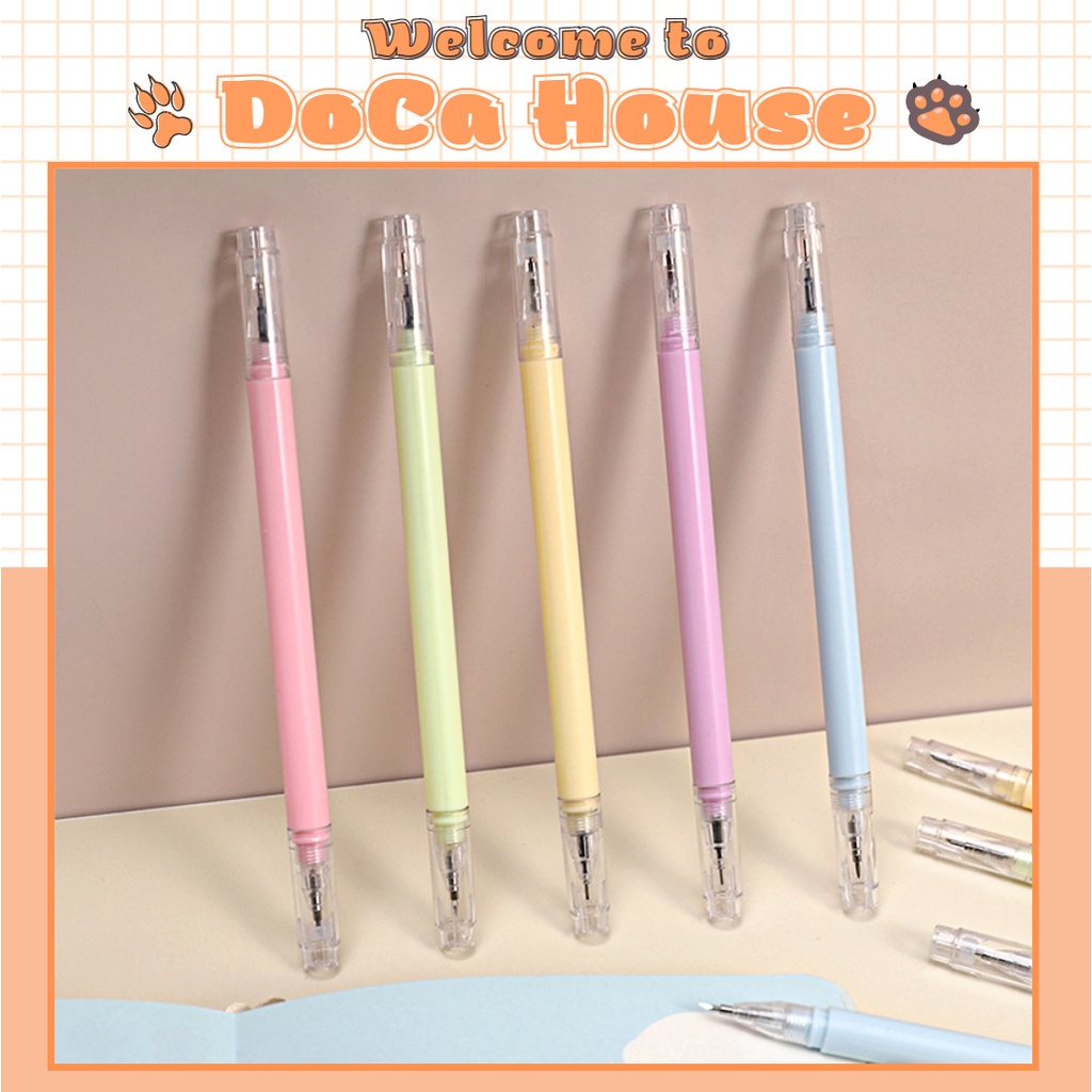 Bút gel mực đen + dao cắt sticker washi tape 2 đầu, bút unbox màu pastel đơn giản dễ thương
