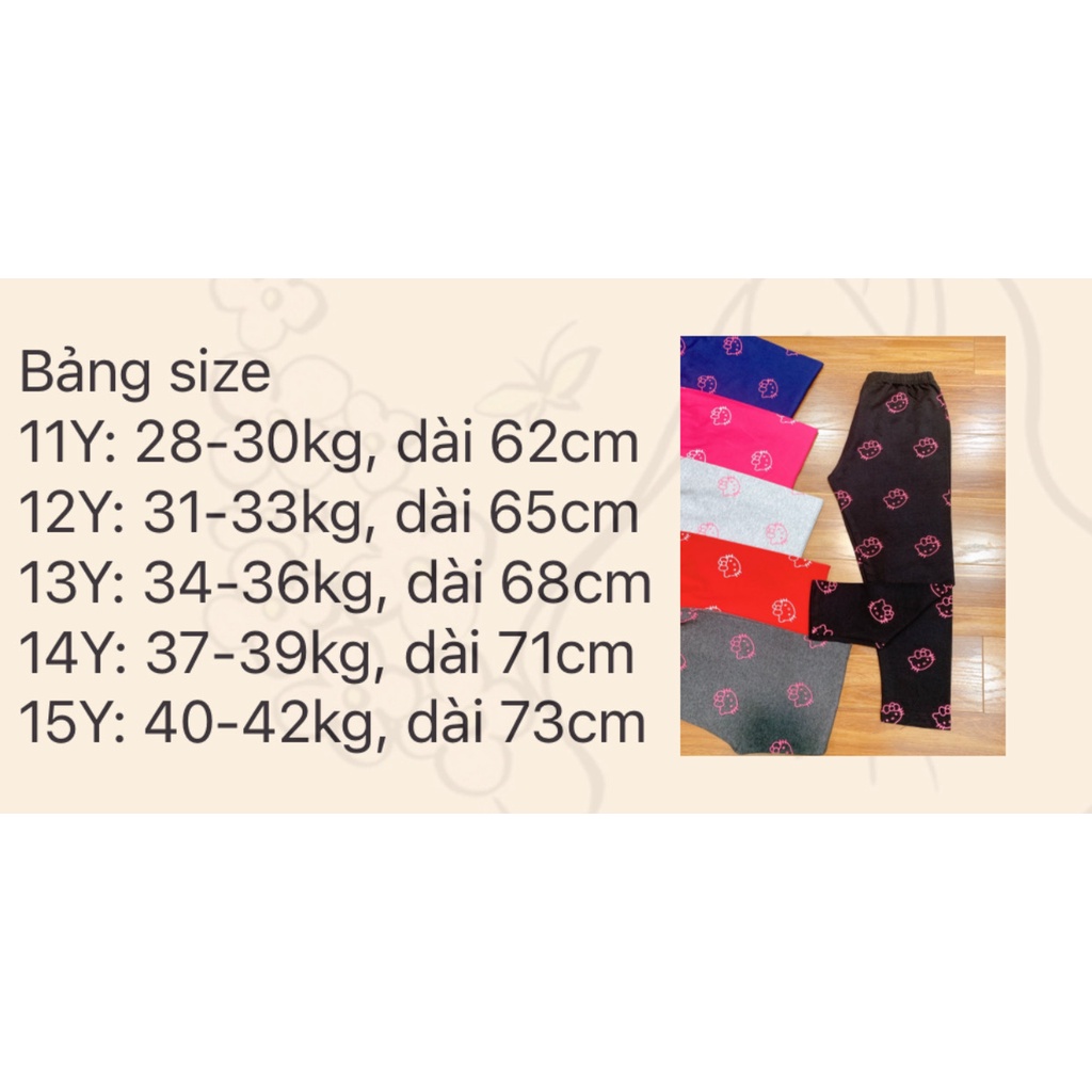 Quần legging bé gái thun cotton kitty co giãn size 28-42 kg