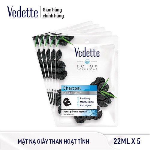 Combo 5 Mặt Nạ Giấy Than Hoạt Tính Vedette 22ml x 5