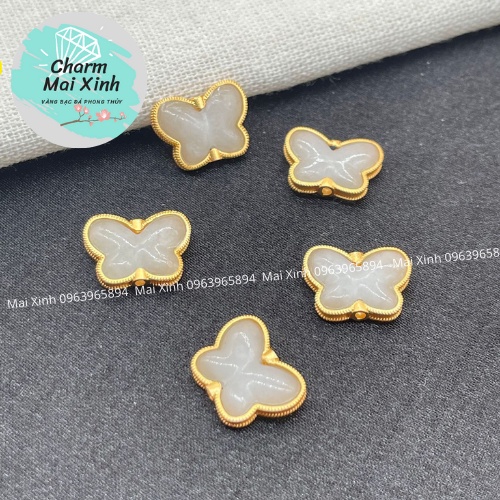 (S925) Hồ Điệp Bạch Ngoc Lớn Bọc Bạc 925 - phụ kiện xâu vòng tay nam nữ, charm vòng tay phong thuỷ handmad