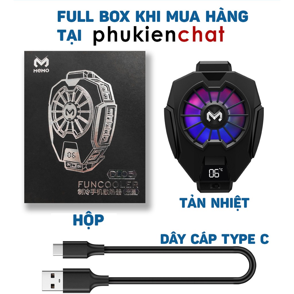 Quạt tản nhiệt điện thoại sò lạnh MEMO DL05/DL02/DL06/FL05/X12/X36 tặng kèm bao tay chơi game,Nút bắn chơi game - Minado