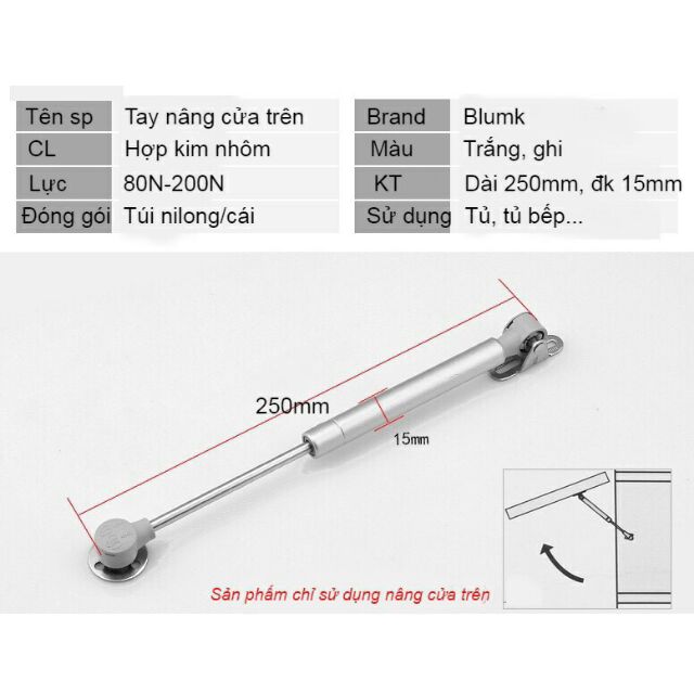Tay nâng thủy lực cánh tủ piston 200N,180N, 150N,120N,100N,80N,60N | BigBuy360 - bigbuy360.vn