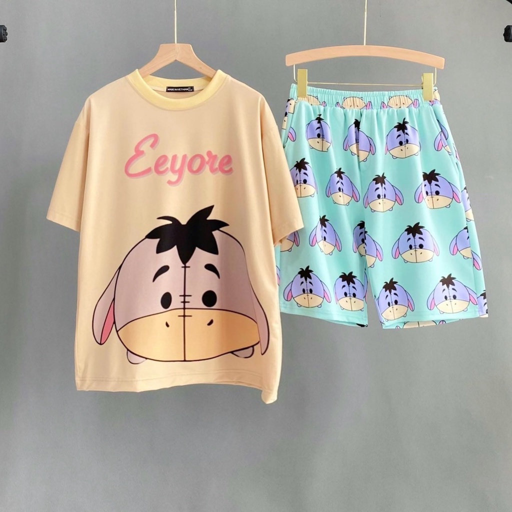 Set quần đùi cartoon và áo thun freesize hoạt hình unisex chất thun thoáng mát SIB105
