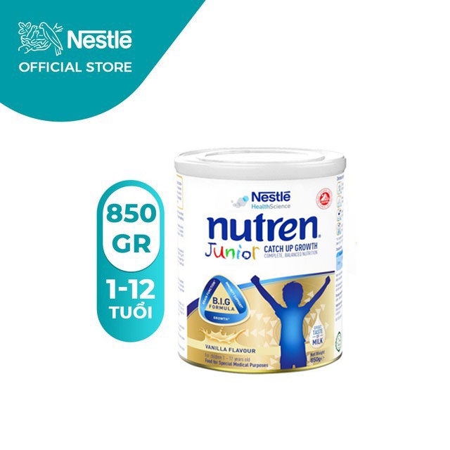 Sữa Bột Nutren Junior Nestle Thụy Sĩ 850g hỗ trợ tăng cân, kích thích ăn ngon miệng và tốt cho hệ tiêu hóa của trẻ