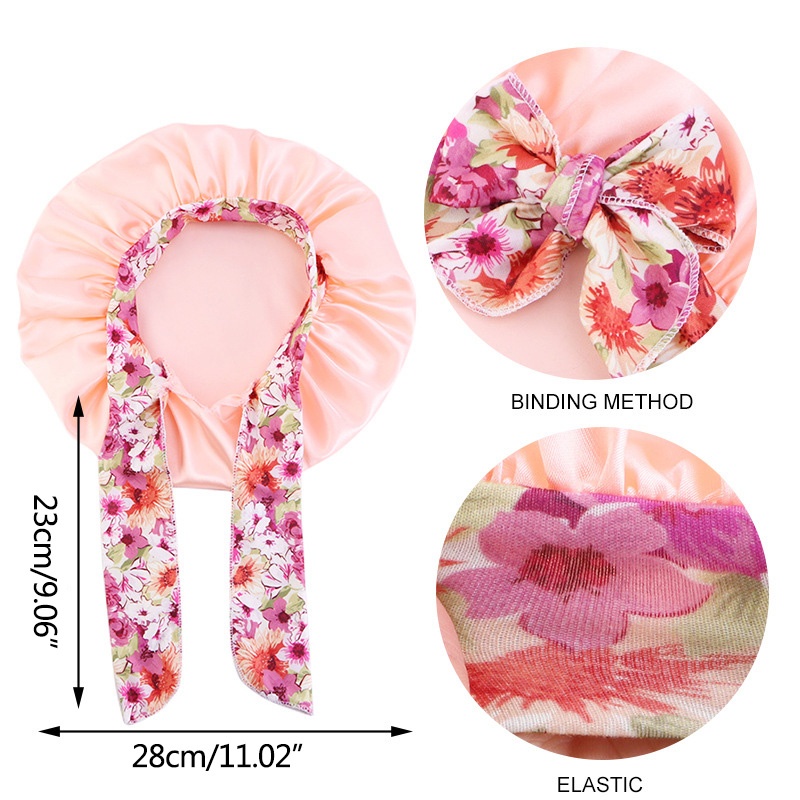 Mũ Trùm Đầu Bằng Satin Mềm Co Giãn Trang Trí Nơ Có Thể Đảo Ngược Cho Bé Ngủ