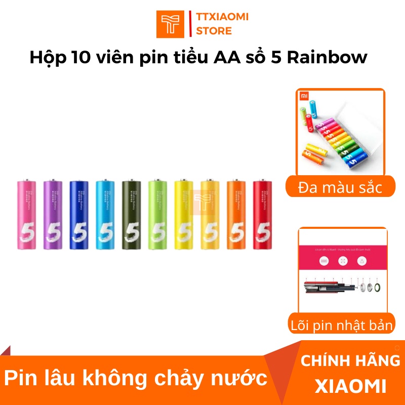 Pin tiểu AA số 5 Rainbow (hộp 10 viên) - Pin tiểu AA số 5 Xiaomi Rainbow hộp 10 viên chính hãng