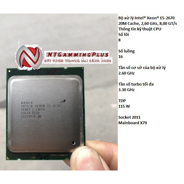 Bộ xử lý Intel® Xeon® E5-2670 20M Cache, 2,60 GHz, 8,00 GT/s