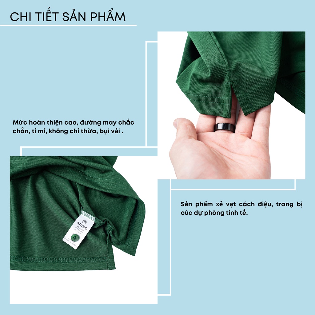 Áo polo nam màu xanh lá phối viền ADINO vải polyester cotton mềm không bai xù dáng công sở slimfit hơi ôm trẻ trung AP96
