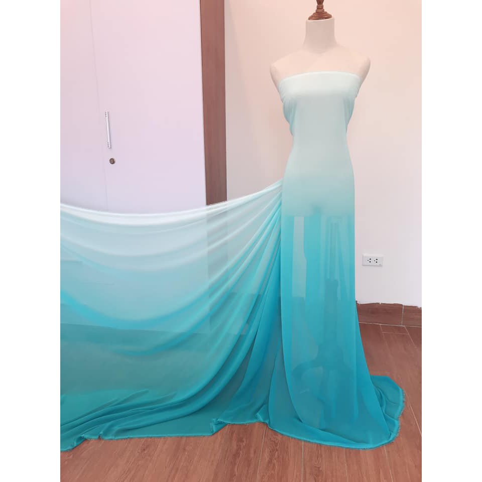 Vải voan chiffon ombre chuyển màu xanh -đỏ cam chất mềm mịn như tơ, rủ đẹp