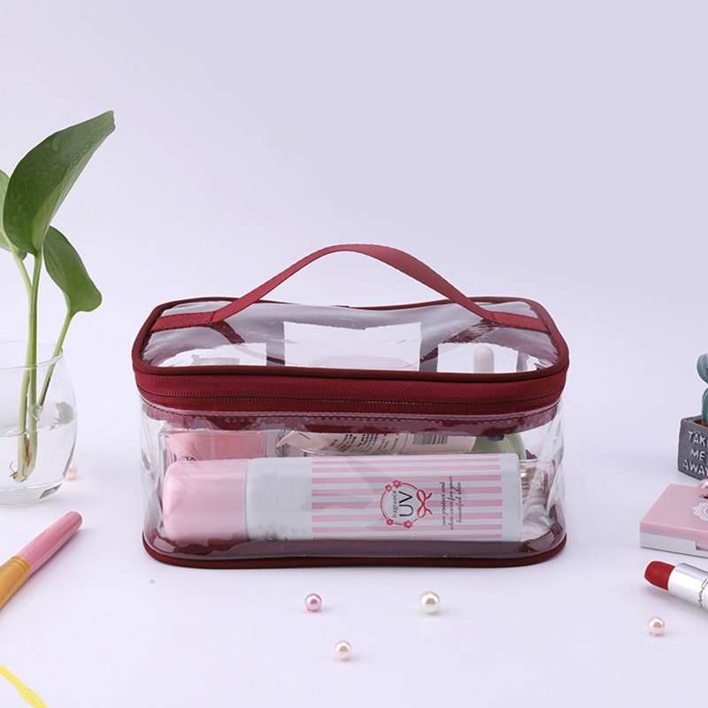 ✿ Túi Đựng Đồ Trang Điểm Trong Suốt Bằng PVC Chống Nước Có Khóa Kéo Và Tay Cầm