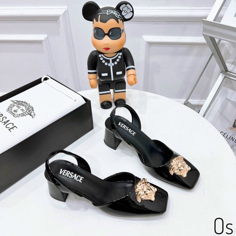Giày Cao Gót Versace Mũi Vuông Hở Gót Tag Đồng Hàng Chuẩn Loại 1 Fullbox Bill