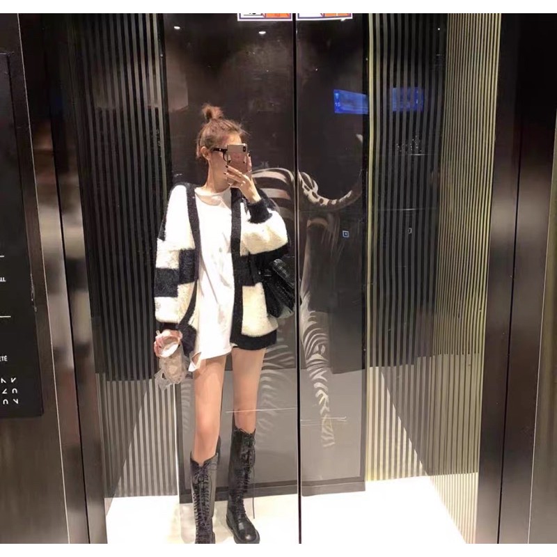 Áo Cadigan len lông phối kẻ đen trắng Ulzzang (ảnh thật) | BigBuy360 - bigbuy360.vn