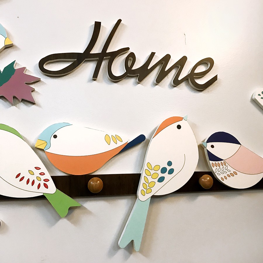 Set tranh đa năng Happy Birds kết hợp thanh treo đồ trang trí phòng khách - Tặng kèm băng dính nano 3M và đinh vít