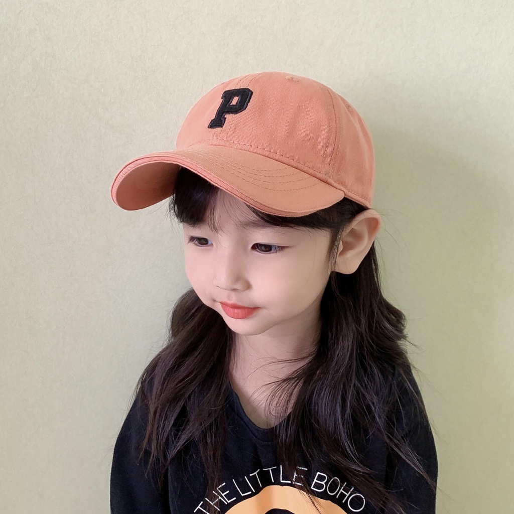 Mũ lưỡi trai cho bé, Nón mũ lưỡi trai chất vải đẹp dày dặn thêu Chữ P cực xinh cho bé trai bé gái phong cách Hàn Quốc