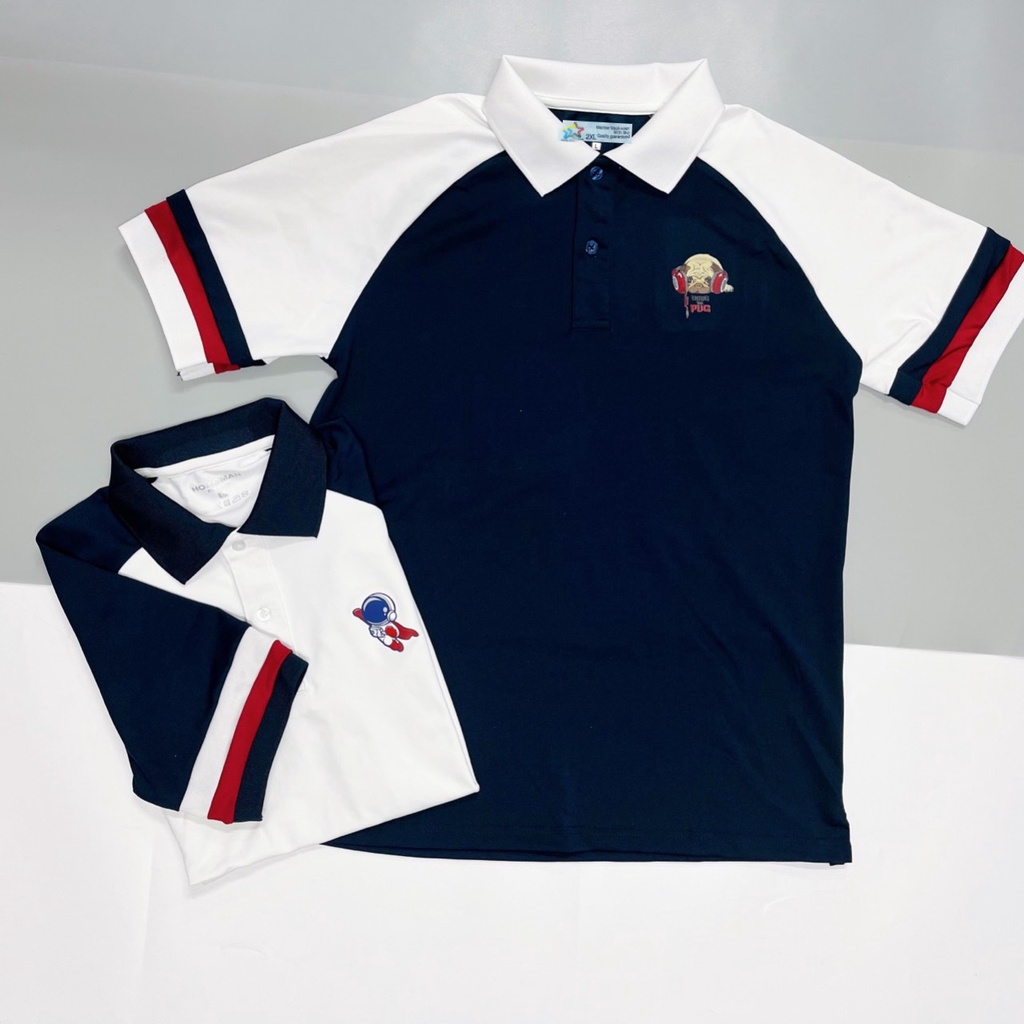 Áo thun polo nam nữ tay ngắn trắng phối xanh đen 2 sọc tay Hàn Quốc Model Fashion